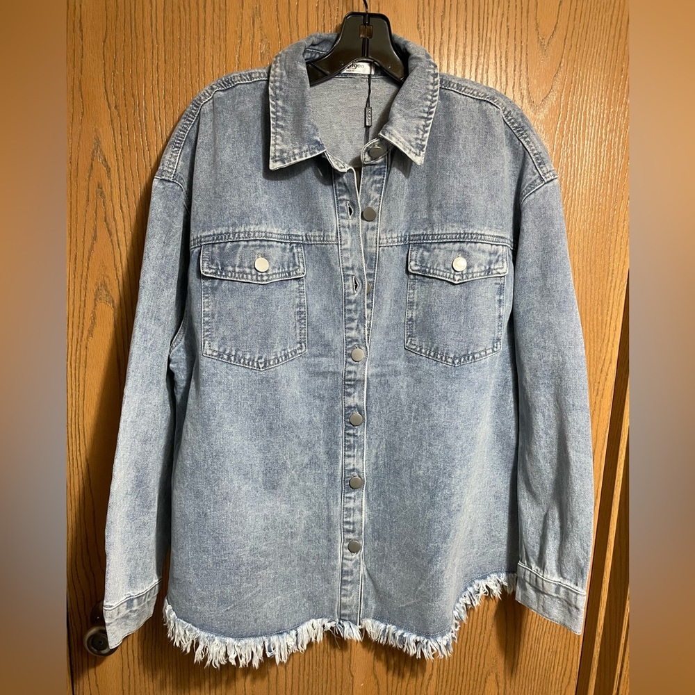 NWT Blue Denim Jacket with Raw Hem